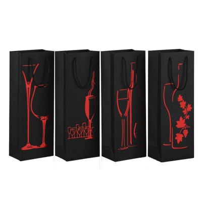 Black Unique Wine Cup Pattern Gift Bag Wine Box Classic Style Tote Bags Simple Paper Bottle Bag Wedding Party Decoration