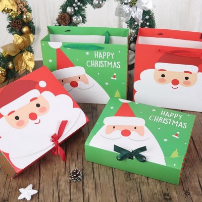 Paper Gift Bag Cartoon Santa Claus Snowman Printed Candy Chocolate Paper Bag Merry Christmas Handle Bags Party Packaging