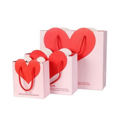 Lovely Heart Paper Gift Bag Goodie Bags With Handle Baby Shower Party Wedding Valentine's Day Decoration